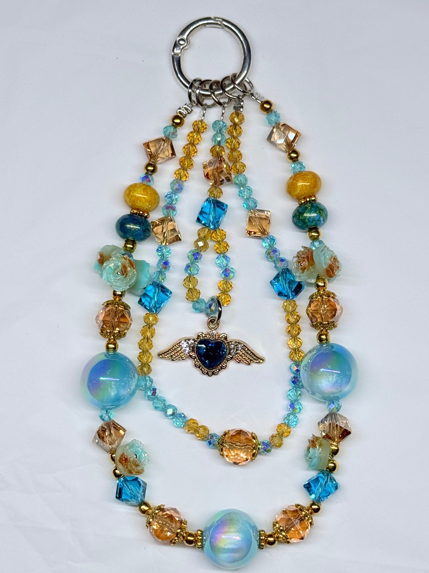 Luminous Blue Heart Angel Wings