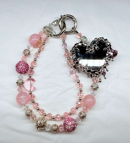 Pink and Silver Drip Heart Mirror